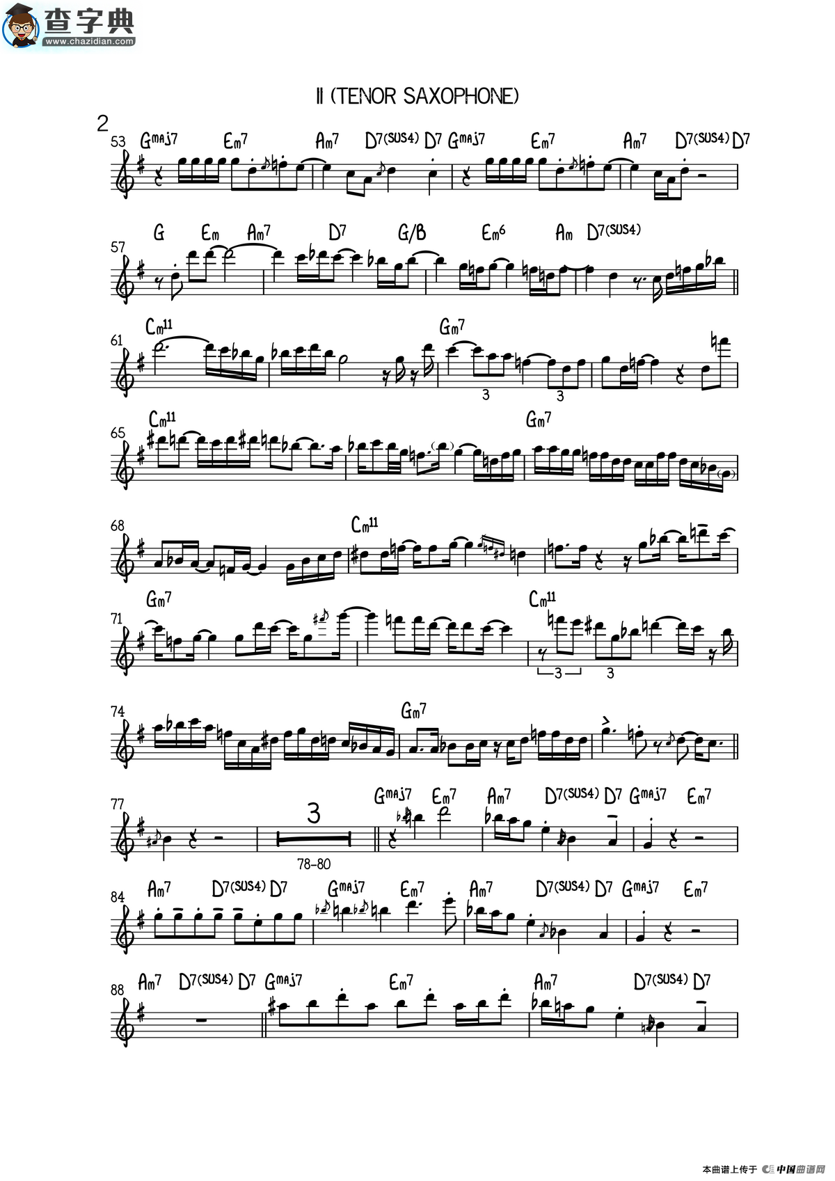 grazinin the grass（次中音萨克斯）萨克斯谱