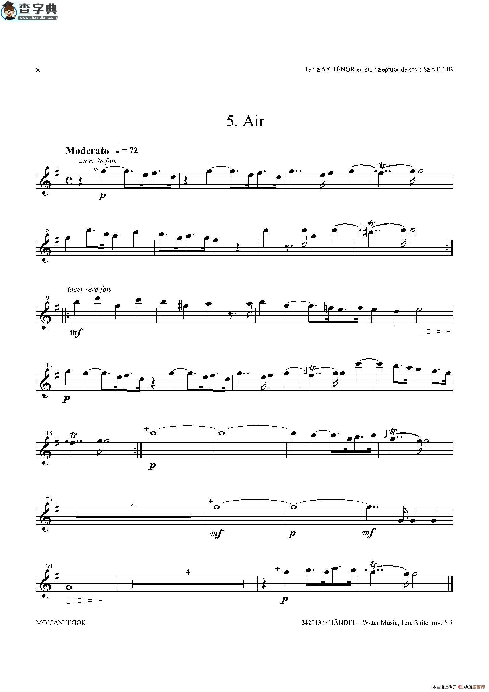 water music（hwv.348 no.1）（第一次中音萨克斯）萨克斯谱