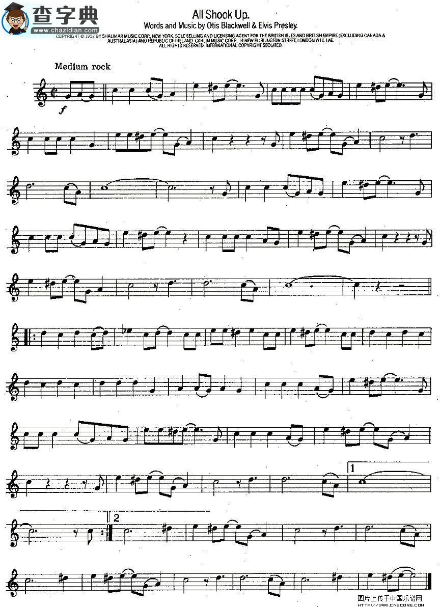 All Shook Up萨克斯谱