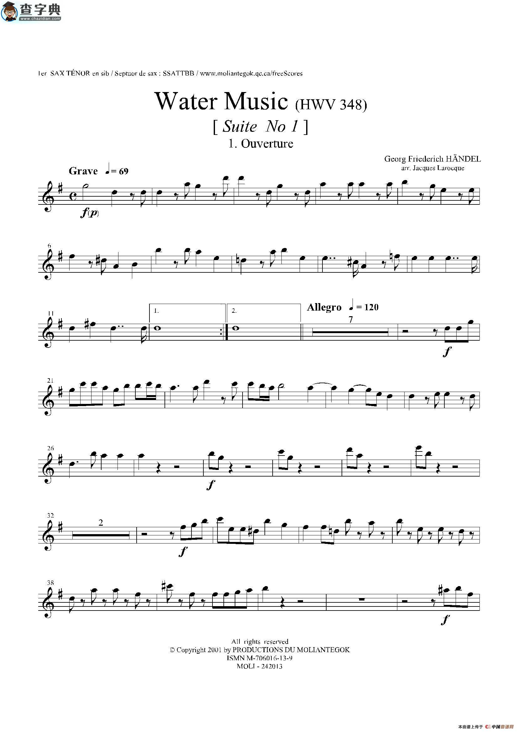 water music（hwv.348 no.1）（第一次中音萨克斯）萨克斯谱