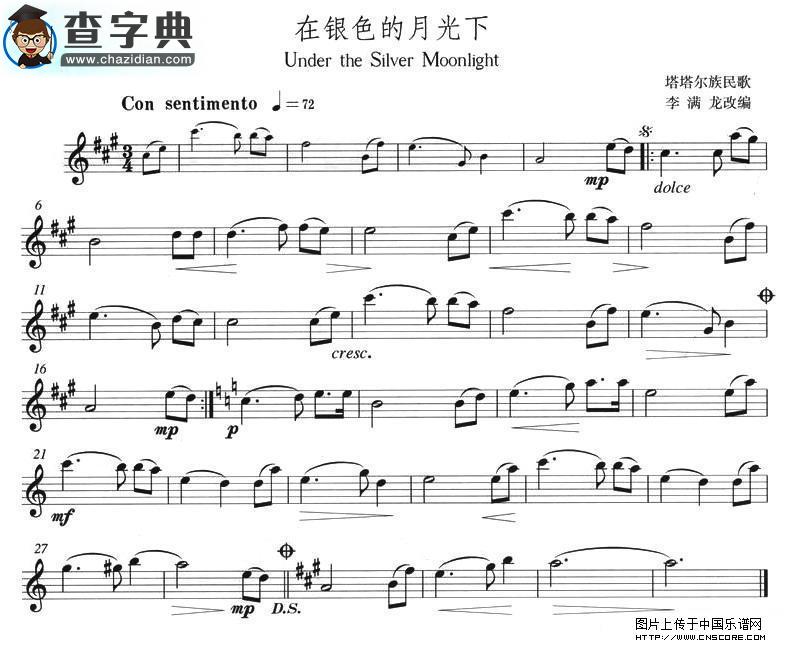 在银色的月光下萨克斯谱