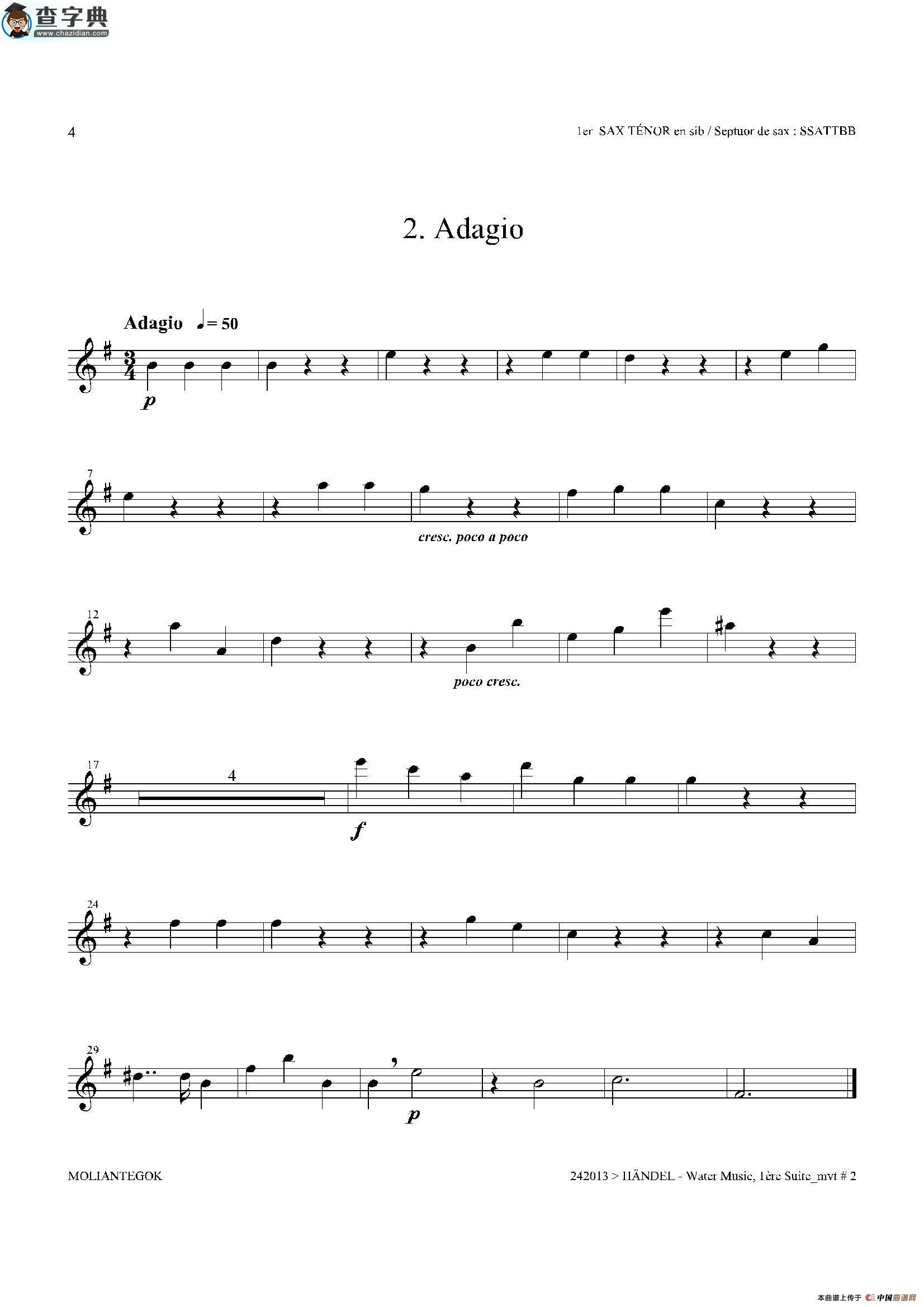 water music（hwv.348 no.1）（第一次中音萨克斯）萨克斯谱