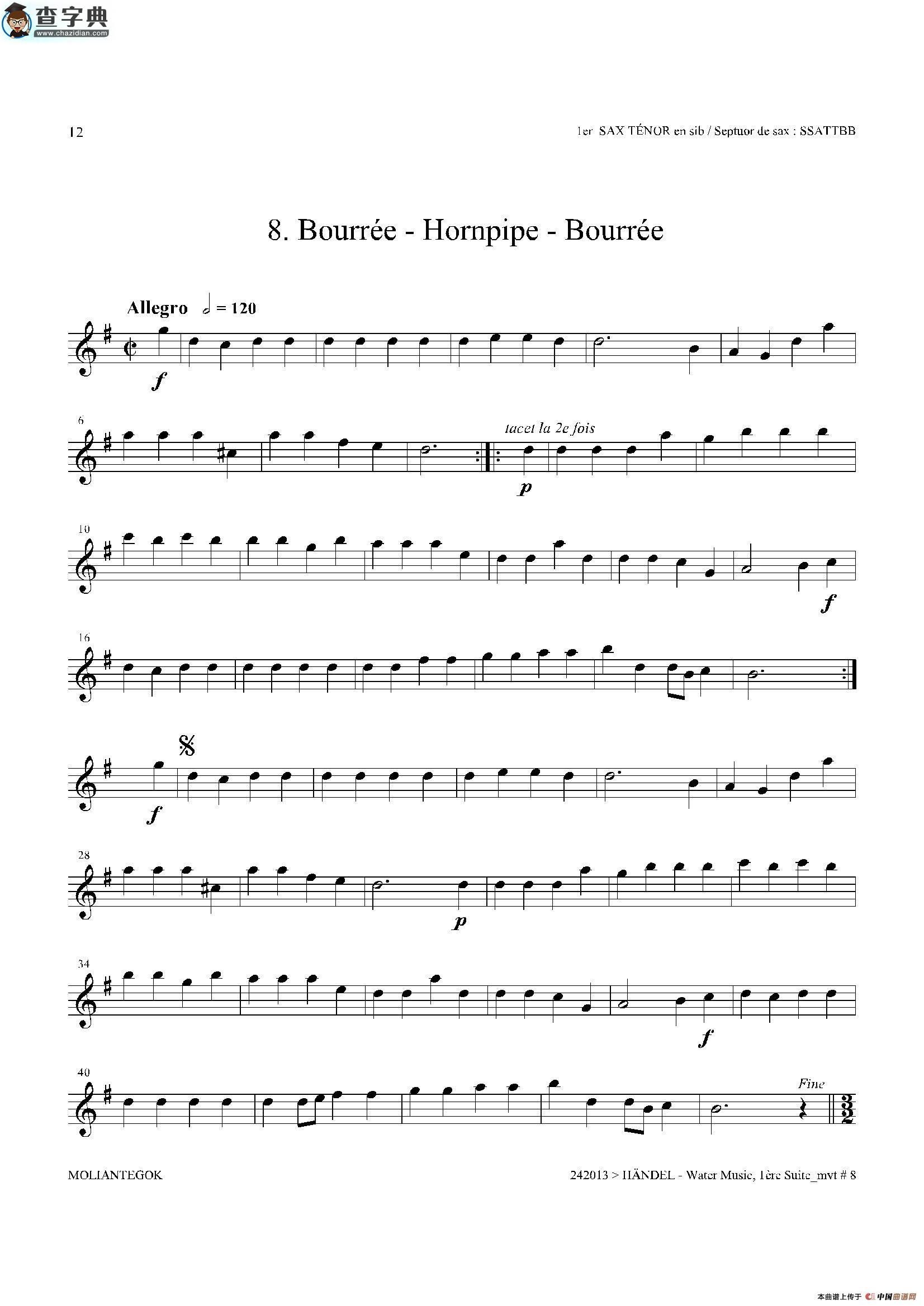 water music（hwv.348 no.1）（第一次中音萨克斯）萨克斯谱