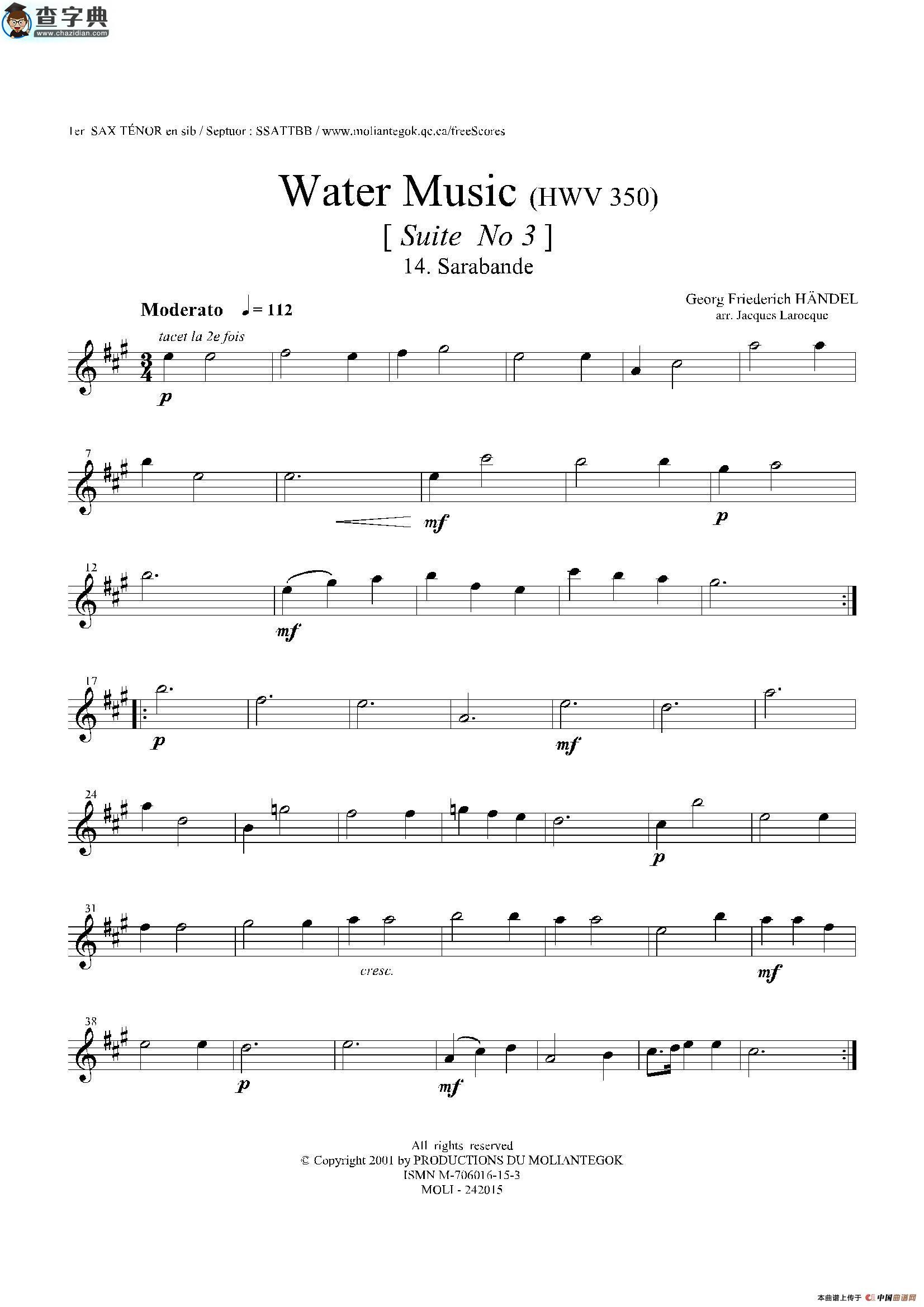 water music（hwv.350 no.3）（第一次中音萨克斯）萨克斯谱