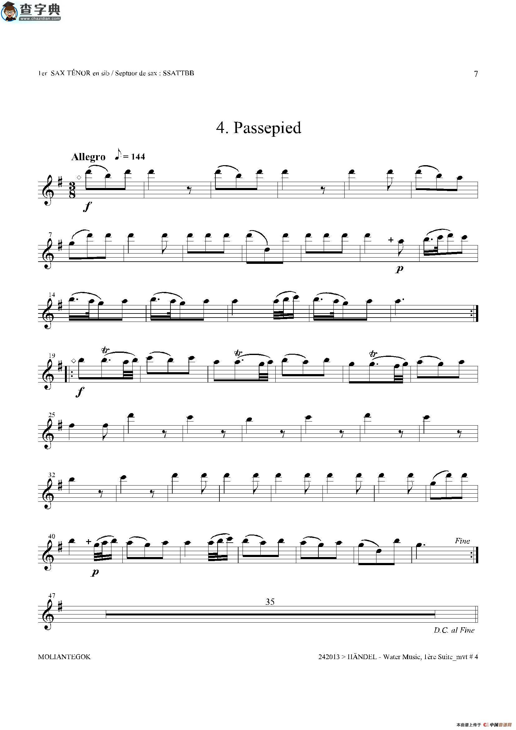 water music（hwv.348 no.1）（第一次中音萨克斯）萨克斯谱