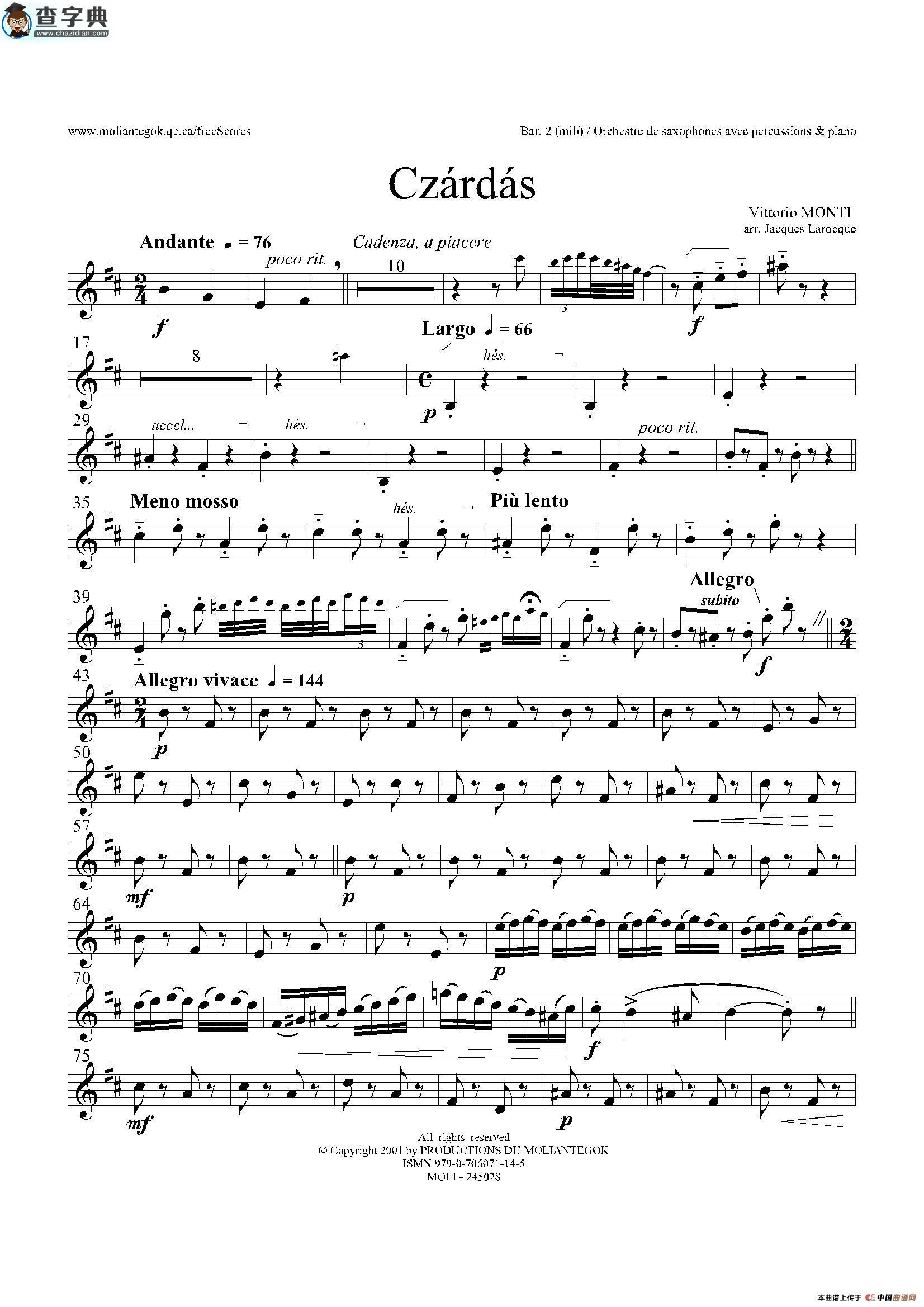 czardas 查尔达斯（15重奏）（3支上低音萨克斯）萨克斯谱