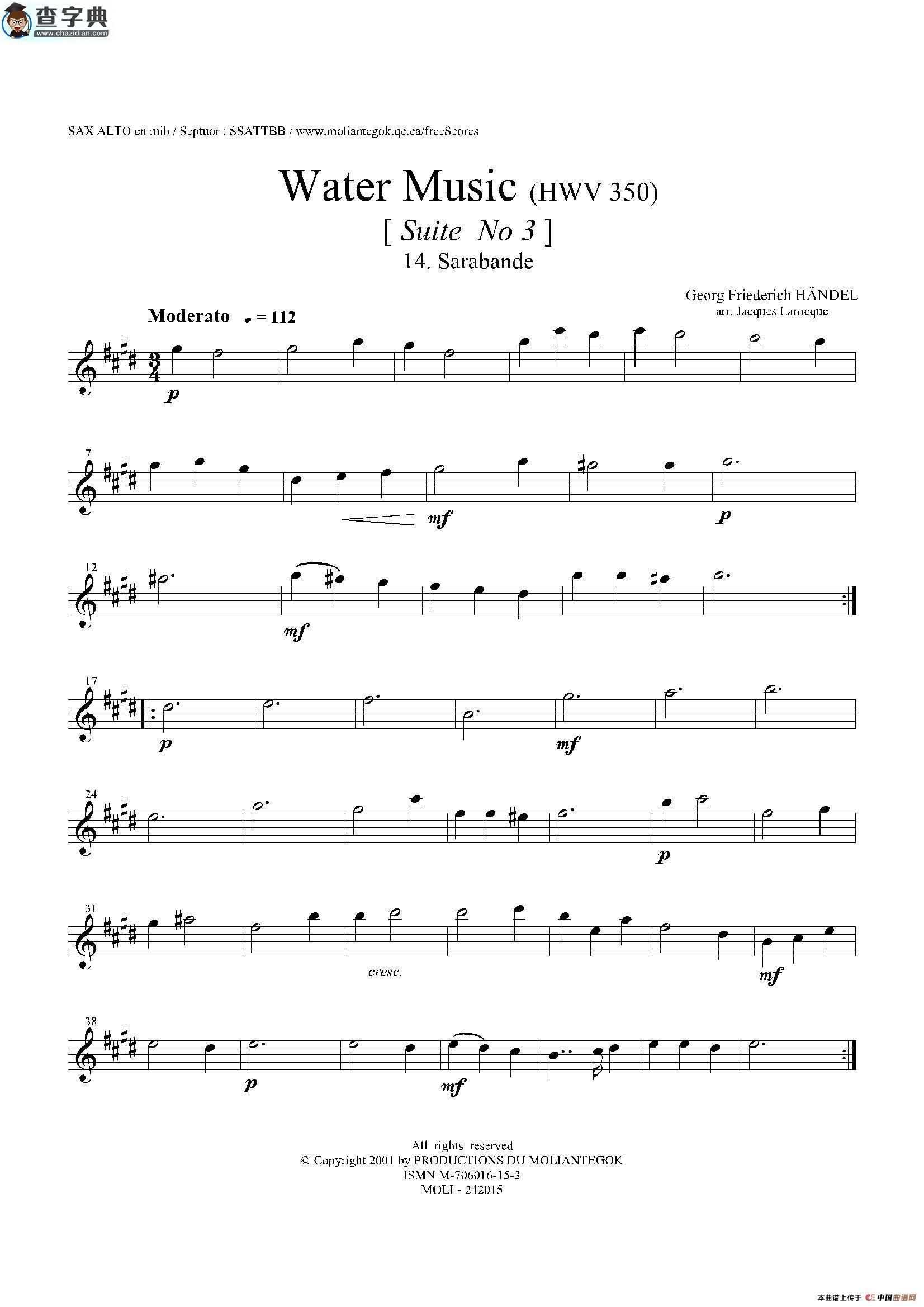 water music（hwv.350 no.3）（中音萨克斯）萨克斯谱