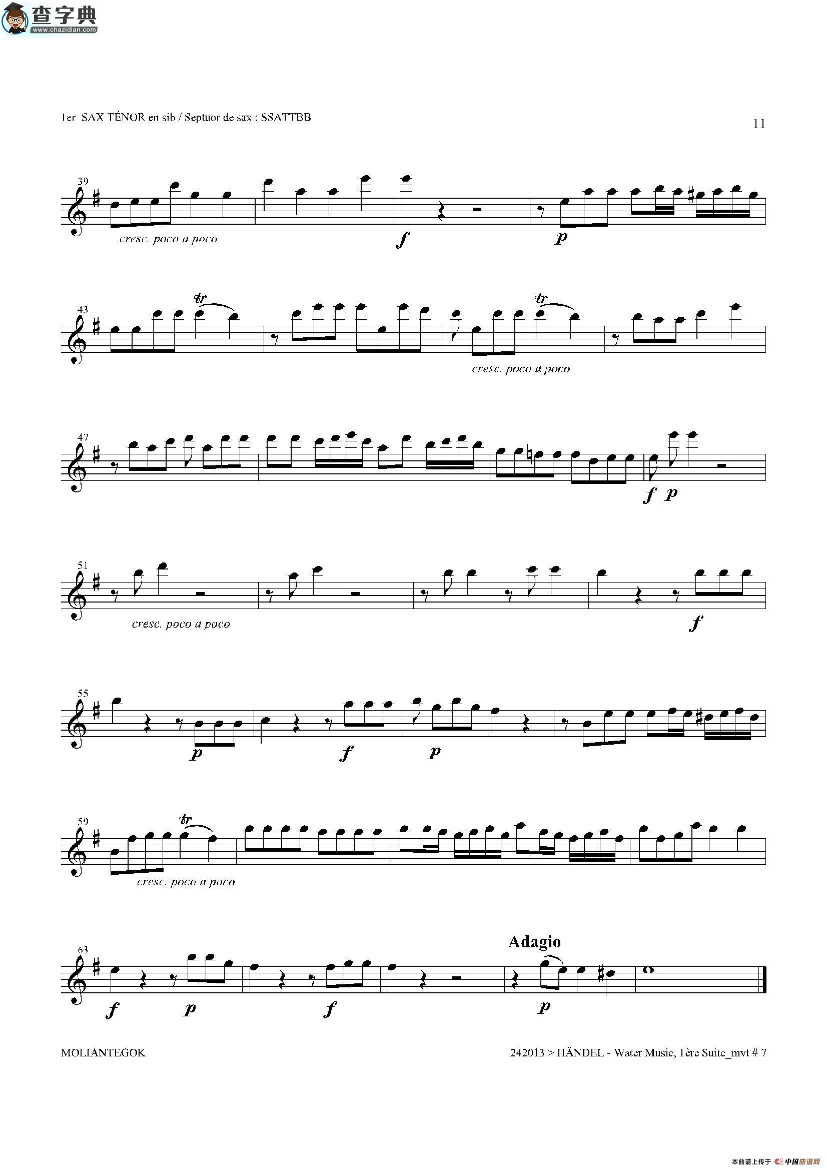 water music（hwv.348 no.1）（第一次中音萨克斯）萨克斯谱