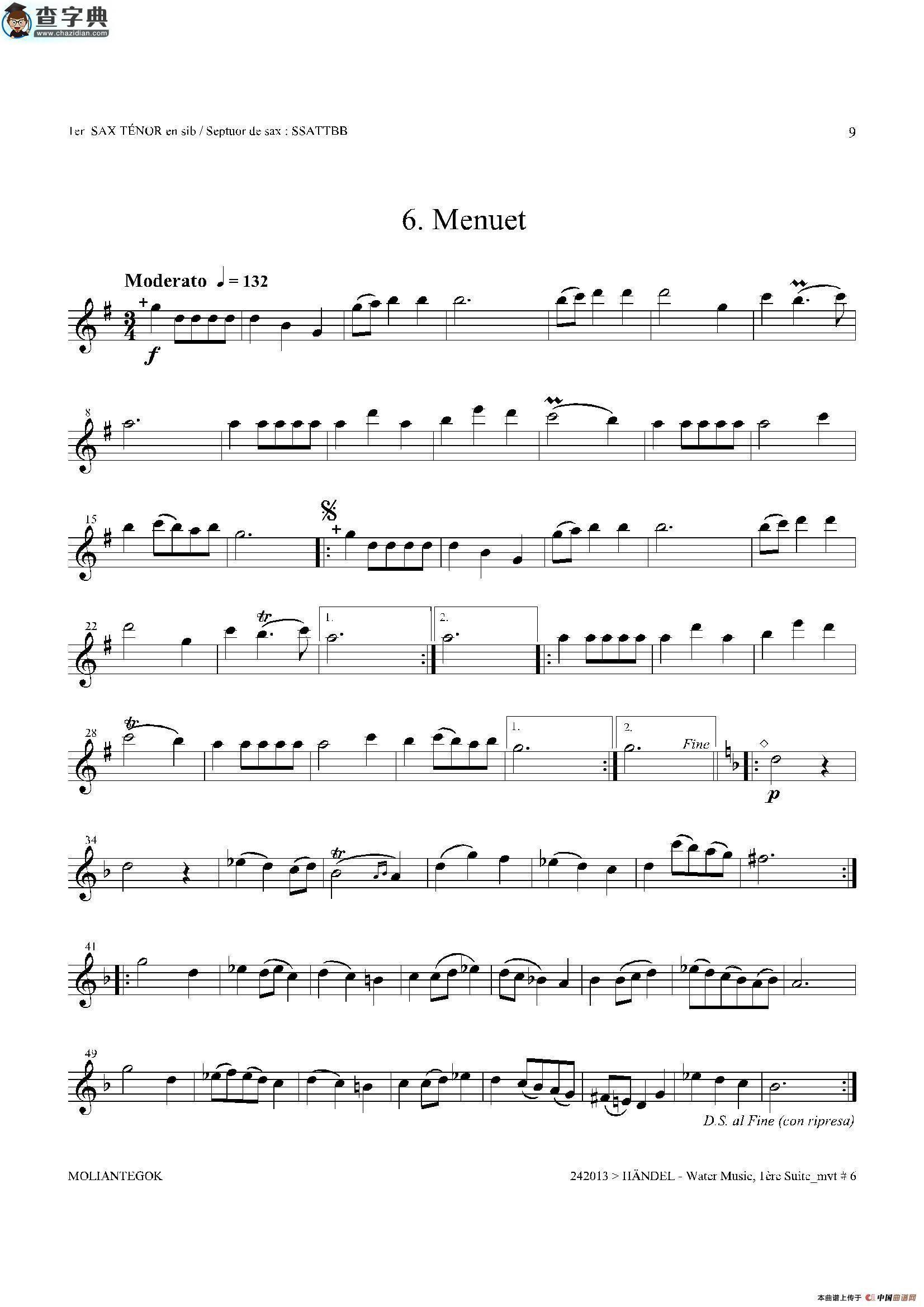 water music（hwv.348 no.1）（第一次中音萨克斯）萨克斯谱