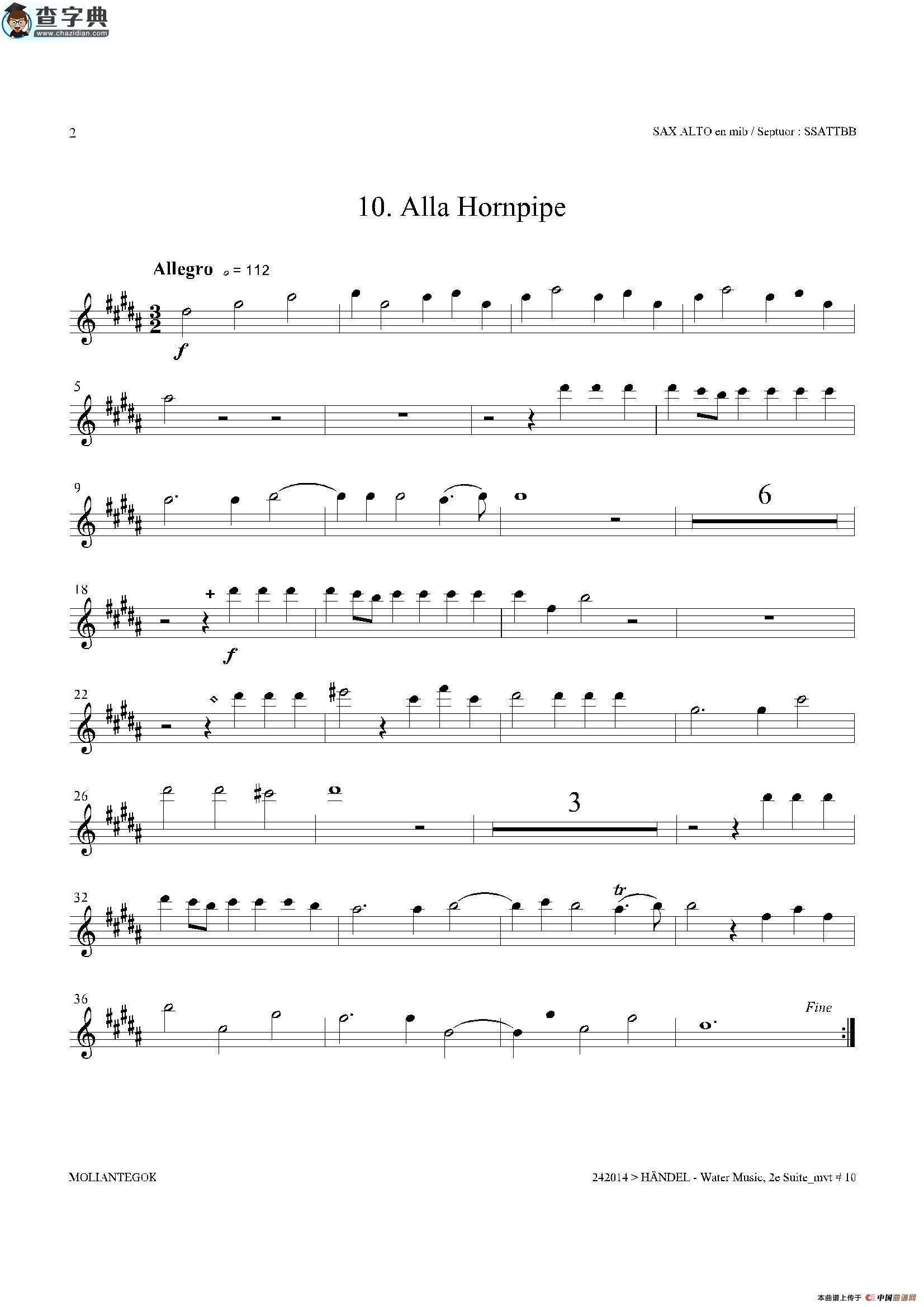 water music（hwv.349 no.2）（中音萨克斯）萨克斯谱