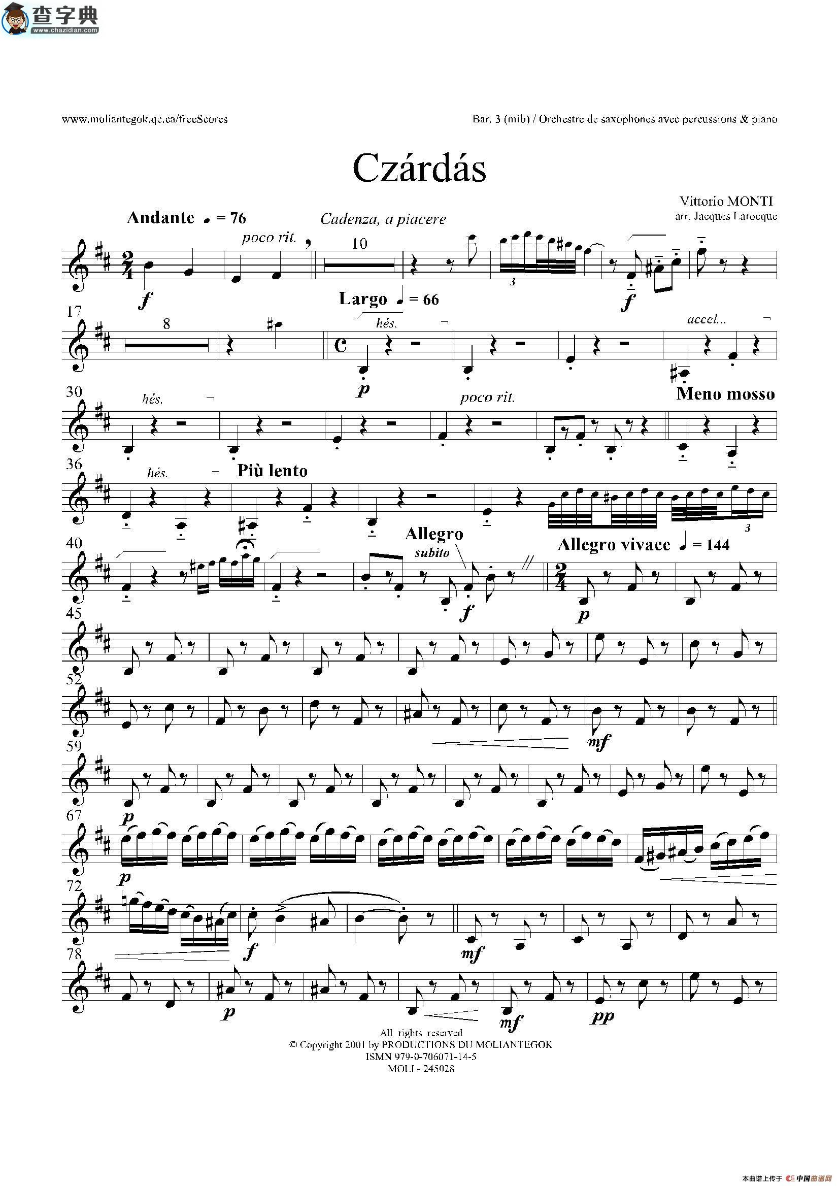 czardas 查尔达斯（15重奏）（3支上低音萨克斯）萨克斯谱