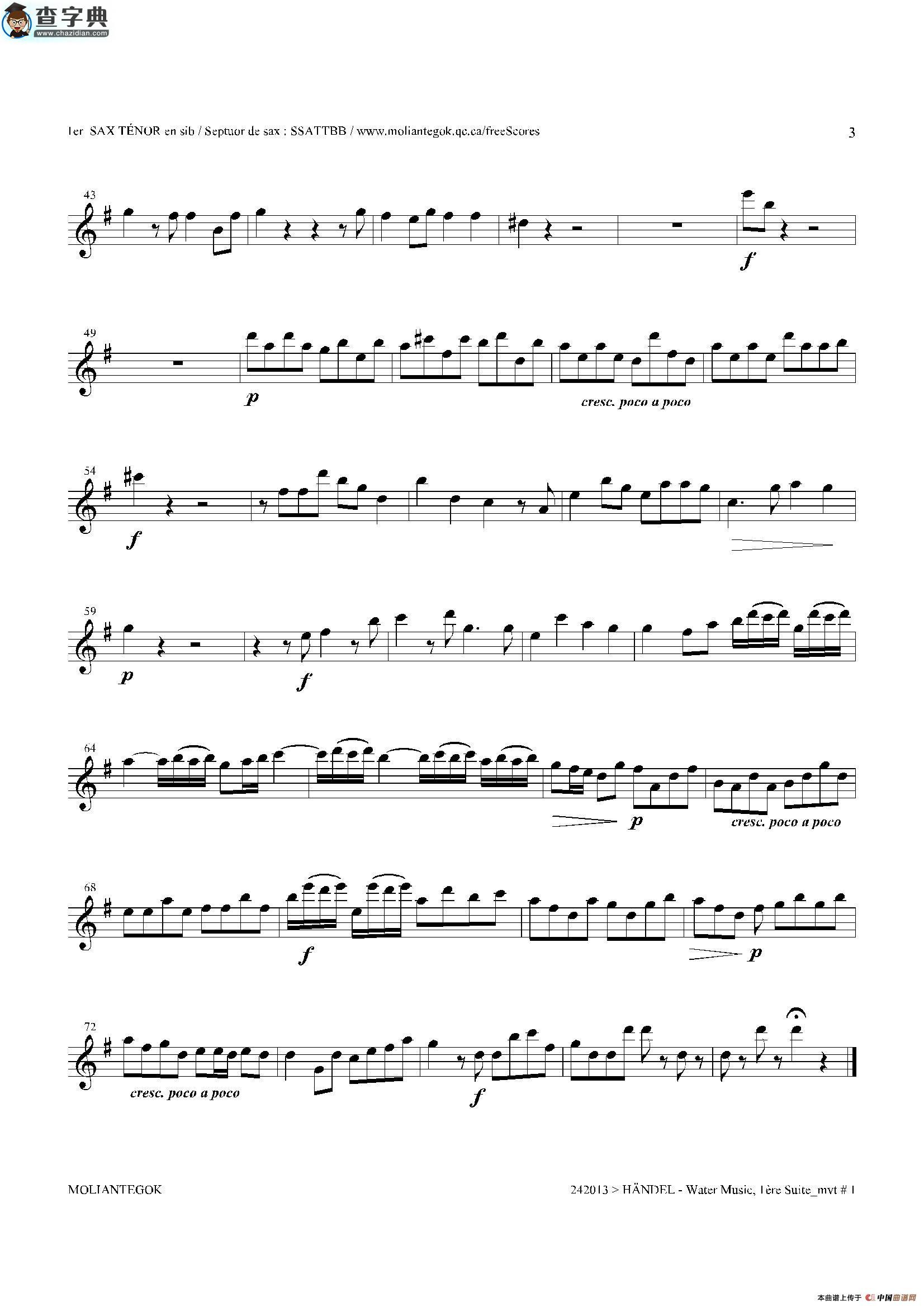 water music（hwv.348 no.1）（第一次中音萨克斯）萨克斯谱