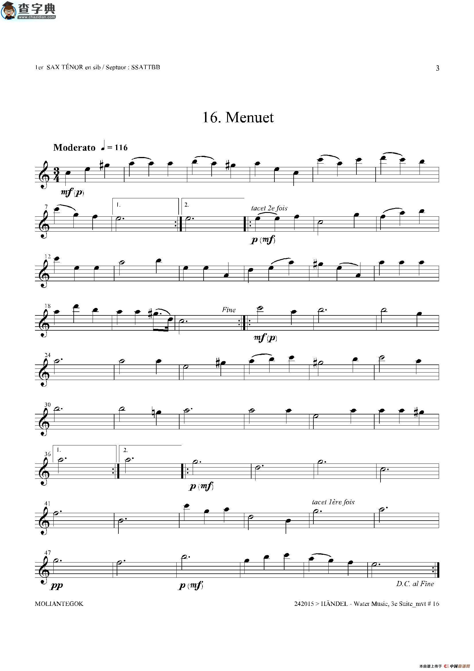 water music（hwv.350 no.3）（第一次中音萨克斯）萨克斯谱