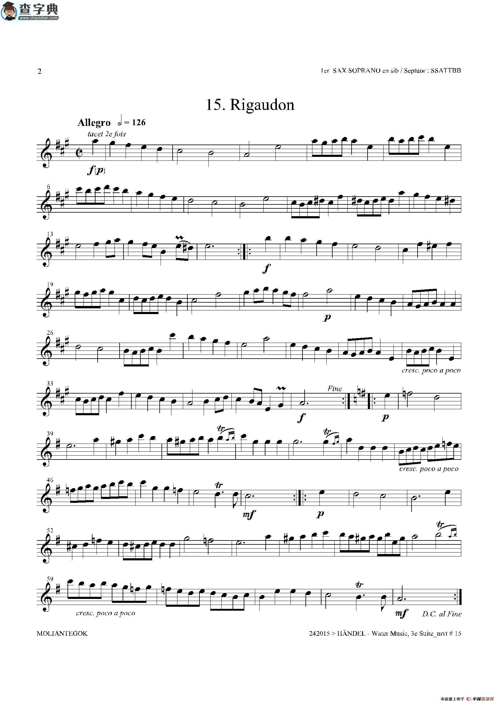 water music（hwv.350 no.3）（第一高音萨克斯）萨克斯谱