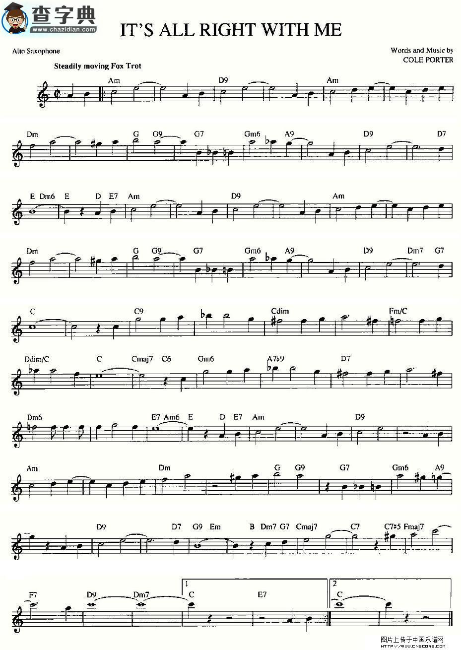 ITS ALL RIGHT WITH ME萨克斯谱