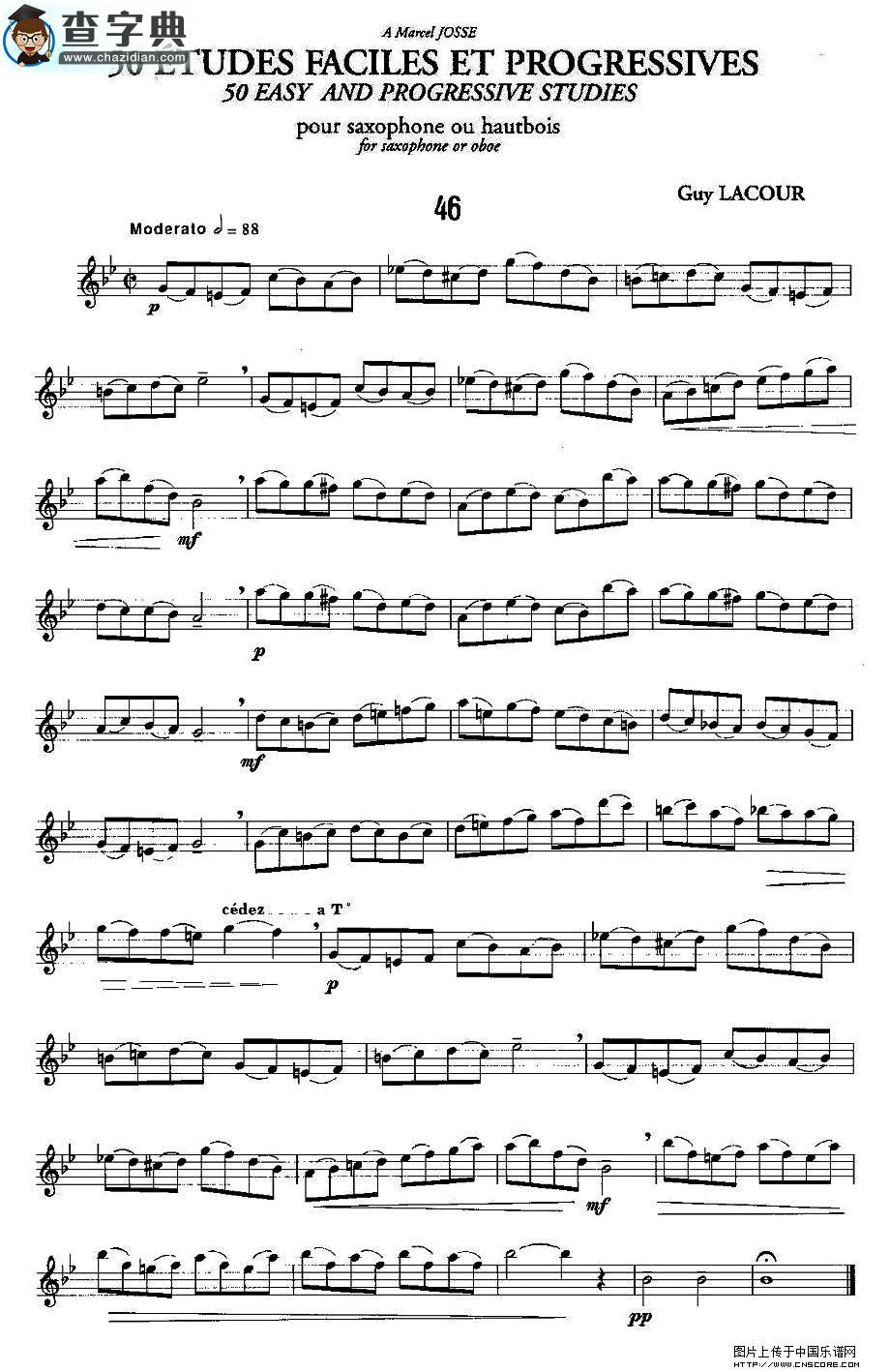 Guy Lacour 50 首萨克斯练习曲之46萨克斯谱