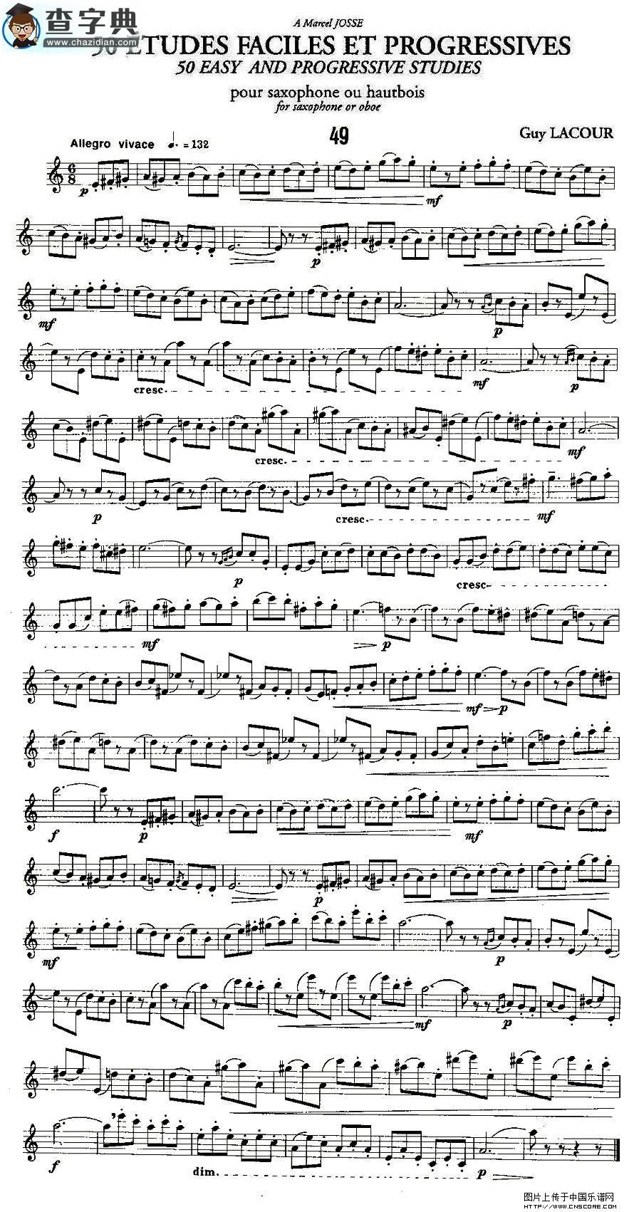 Guy Lacour 50 首萨克斯练习曲之49萨克斯谱