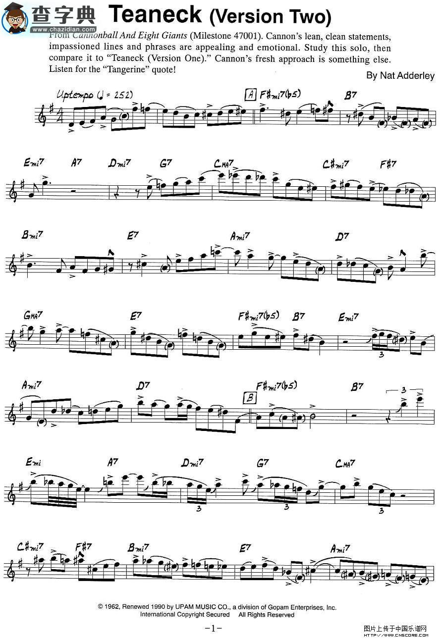 Teaneck（Version Two）萨克斯谱