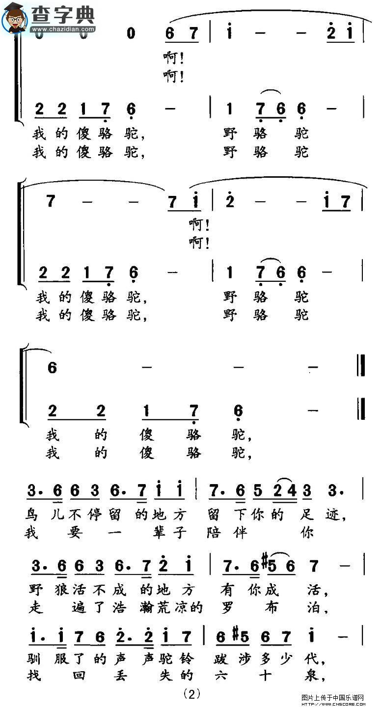 野骆驼 傻骆驼合唱谱
