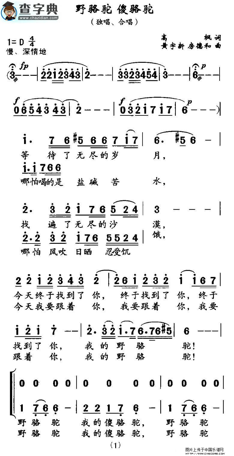 野骆驼 傻骆驼合唱谱
