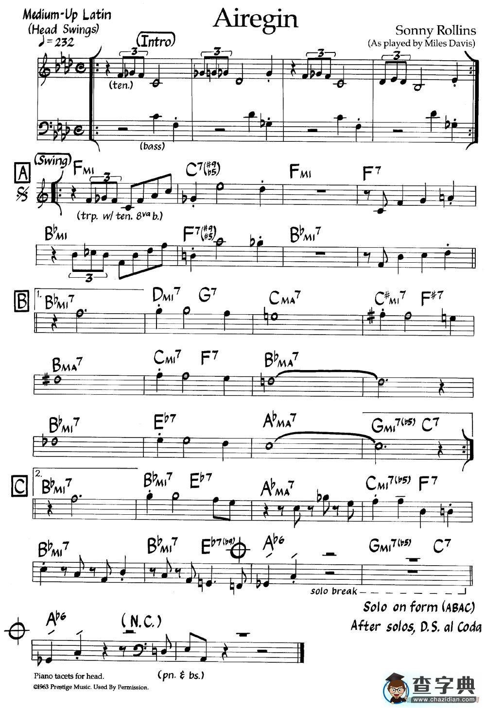 Airegin（爵士钢琴曲）钢琴谱