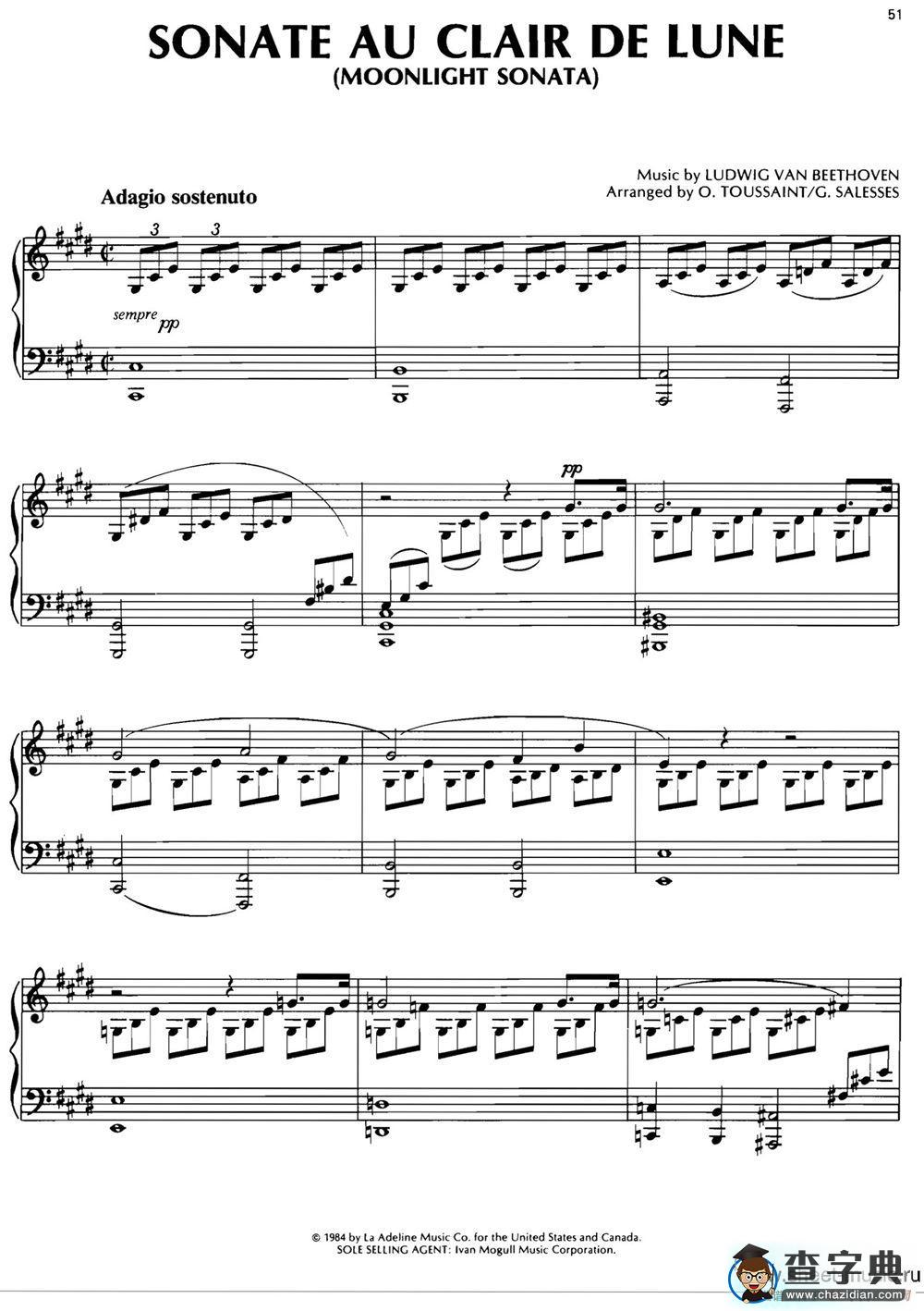 SONATE AU CLAIR DE LUNE（MOONLIGHT SONATA）钢琴谱