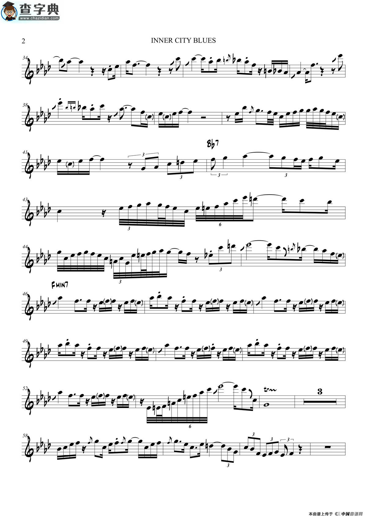 inner city blues（次中音萨克斯）萨克斯谱