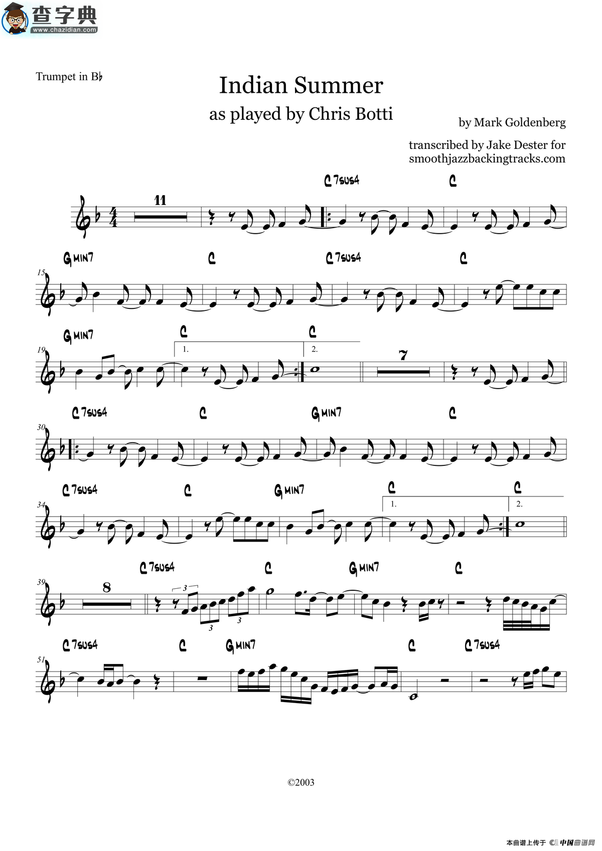 indian summer（trumpet in bb）萨克斯谱