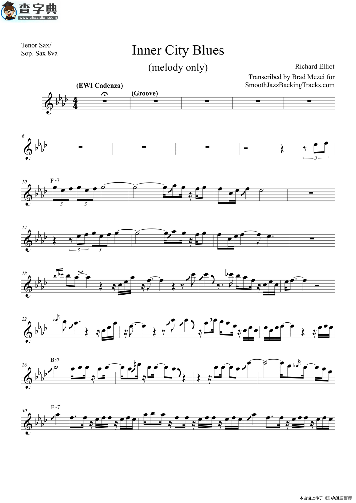 inner city blues（次中音萨克斯高音萨克斯）萨克斯谱