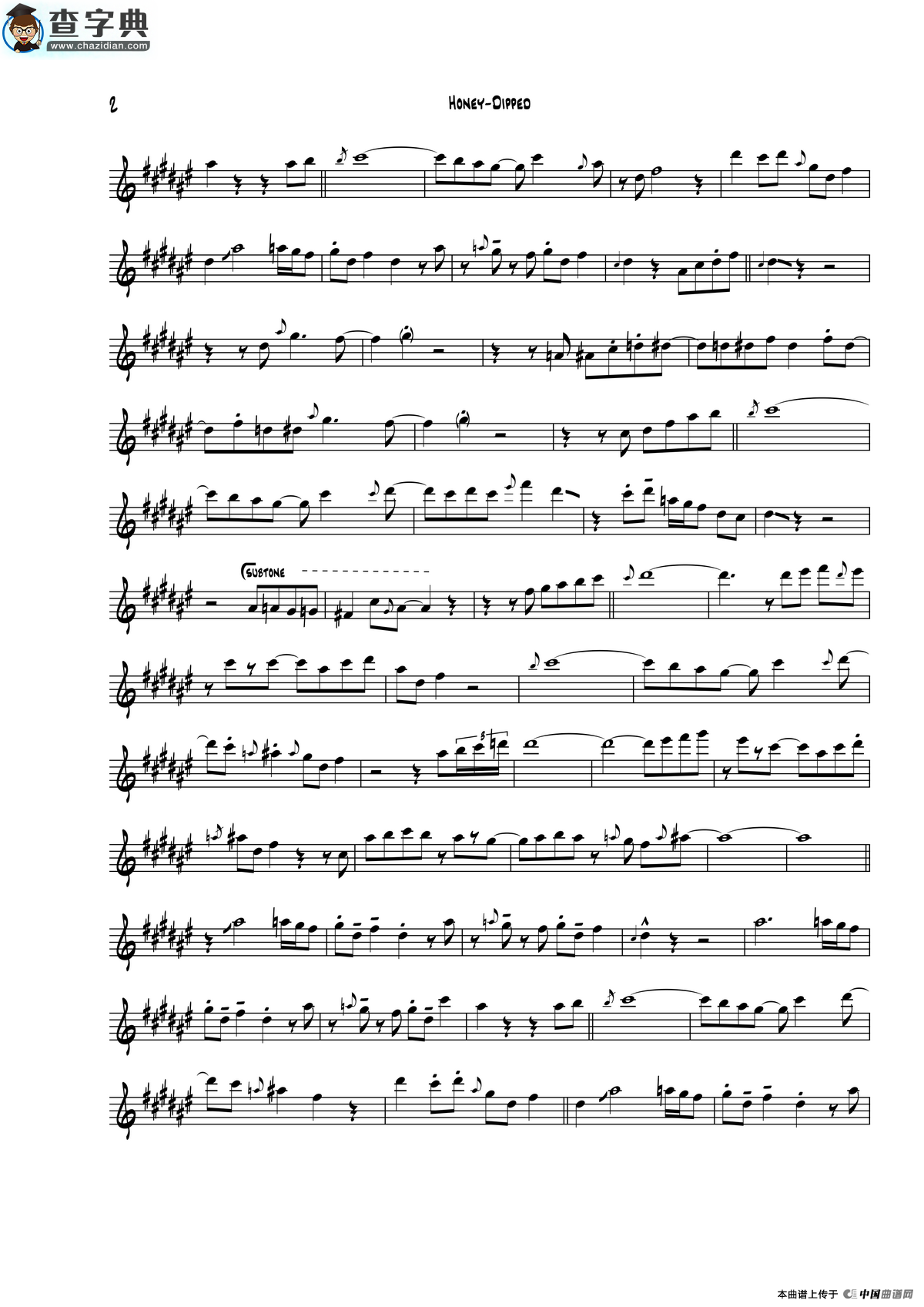 honey dipped（b-flat）萨克斯谱