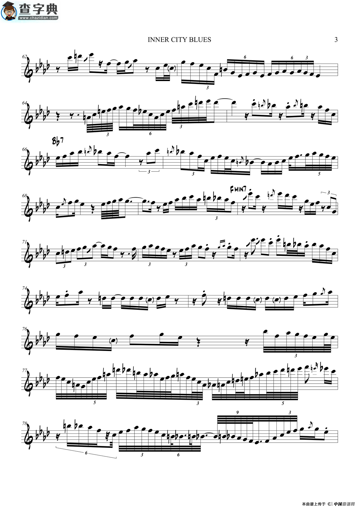 inner city blues（次中音萨克斯）萨克斯谱