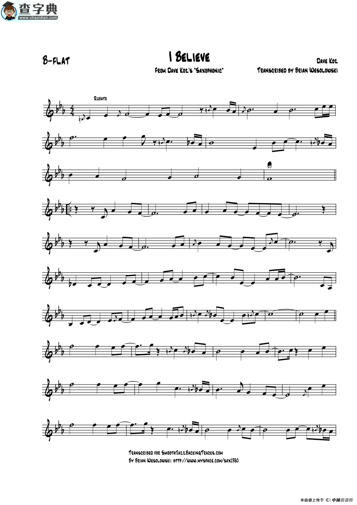 i believe（次中音萨克斯）萨克斯谱