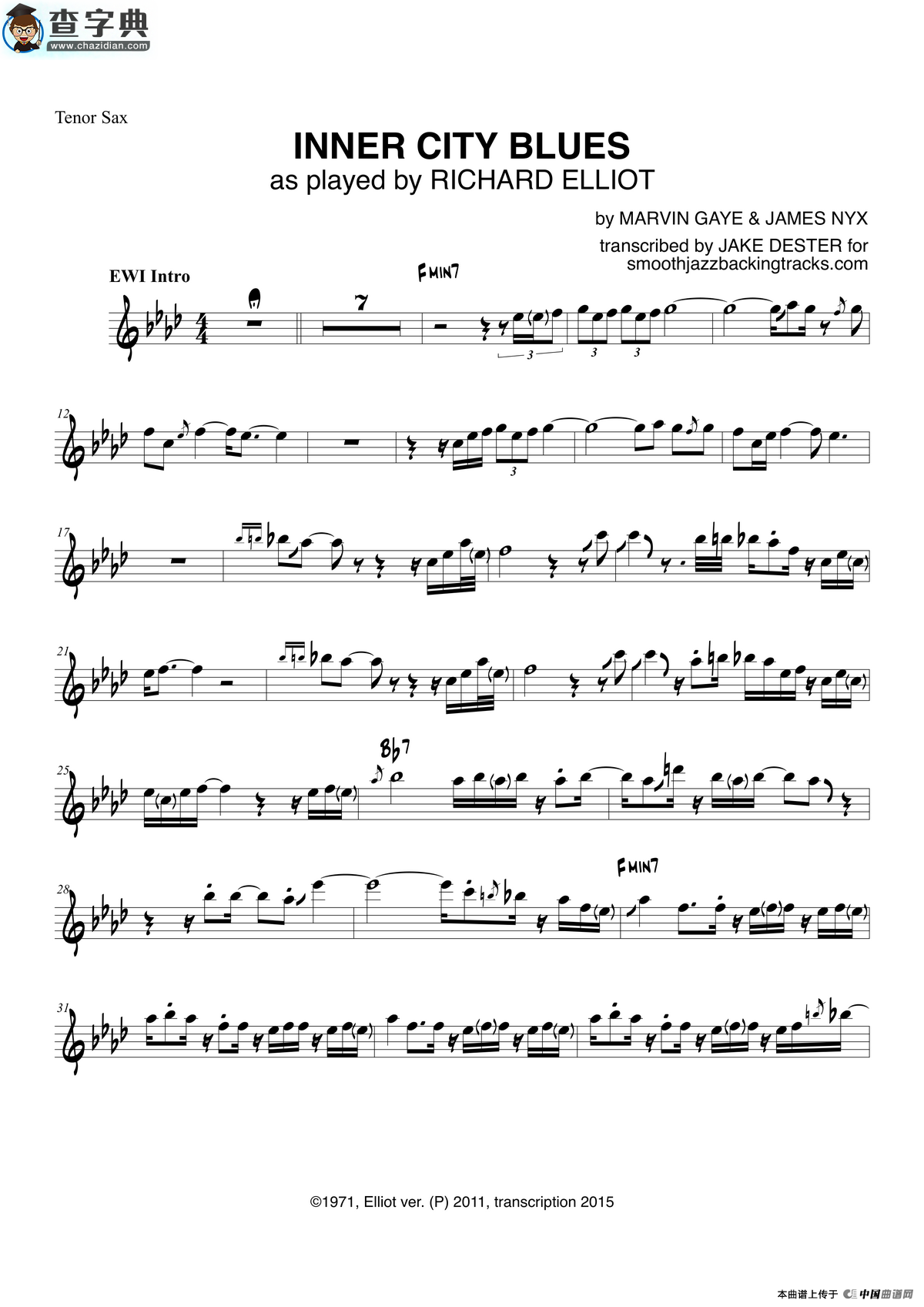 inner city blues（次中音萨克斯）萨克斯谱