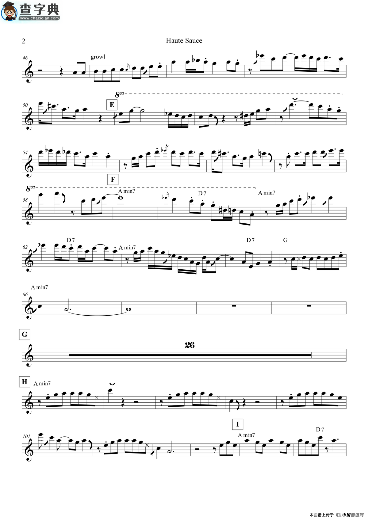 haute sauce（次中音萨克斯）萨克斯谱