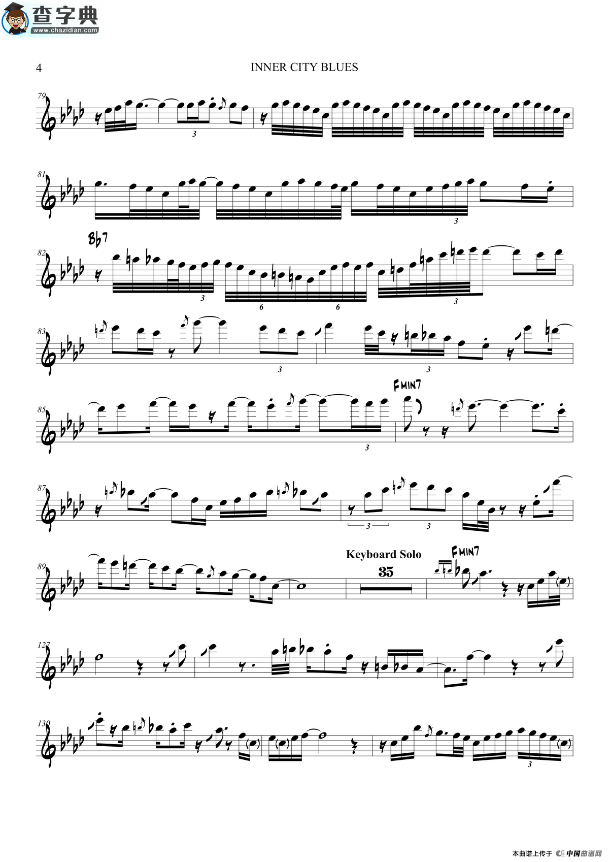 inner city blues（次中音萨克斯）萨克斯谱