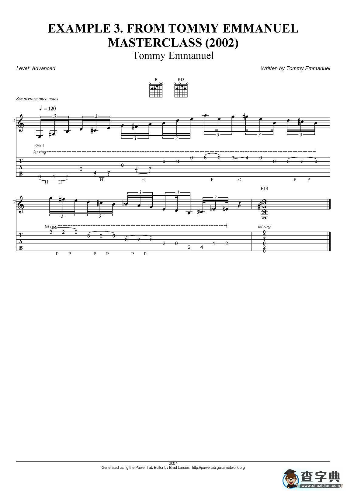 tommy emmanuel：masterclass example-3（指弹吉他）吉他谱