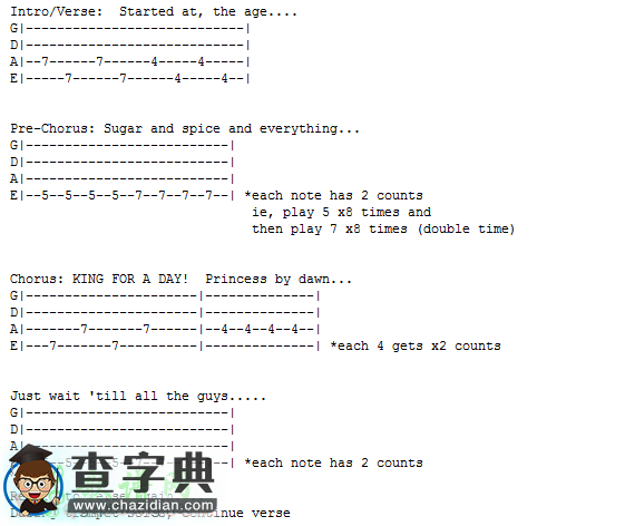 King For A Day贝司BASS谱