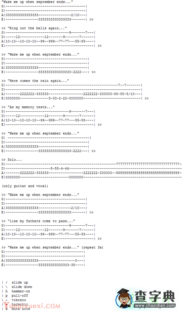 Wake Me Up When September Ends贝司BASS谱