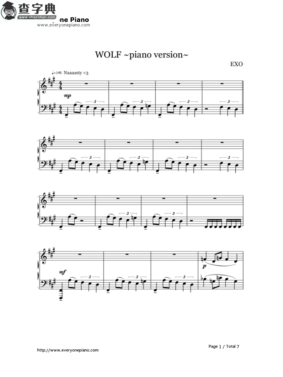 wolf（狼与美女）钢琴谱