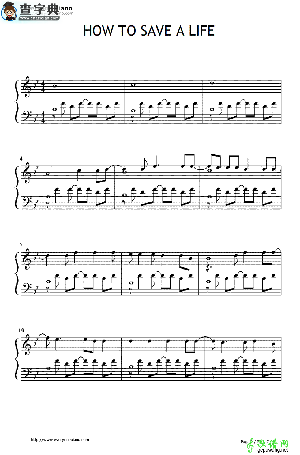 【How to Save a Life钢琴谱】The Fray