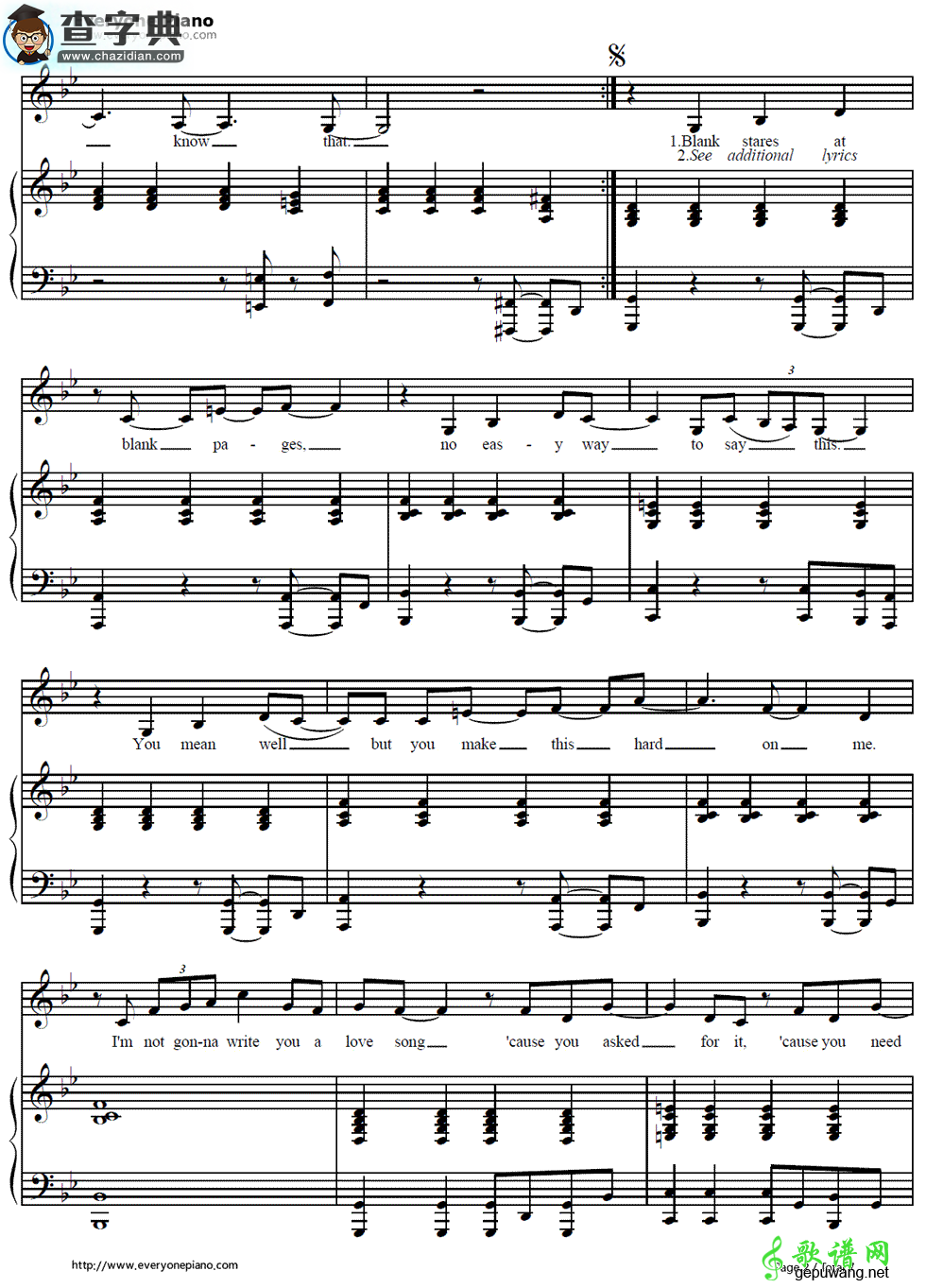 【Love Song钢琴谱】Sara Bareilles