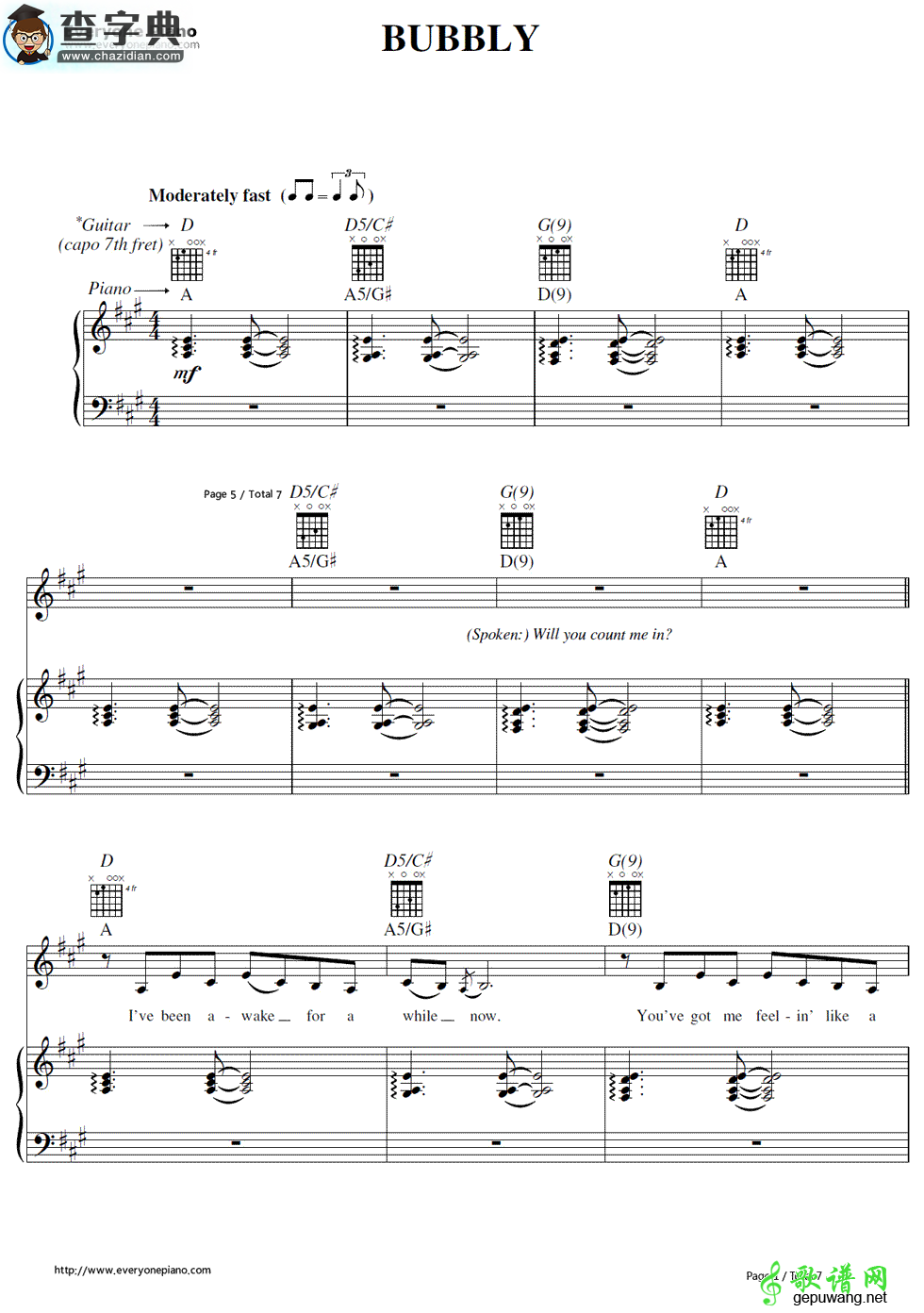 【Bubbly钢琴谱】Colbie Caillat