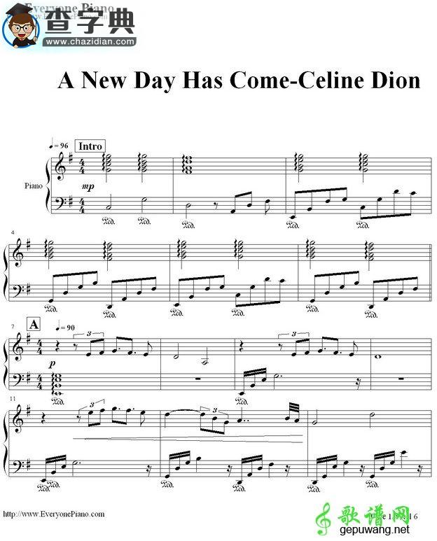 【A New Day Has Come（真爱来临）钢琴谱】五线谱