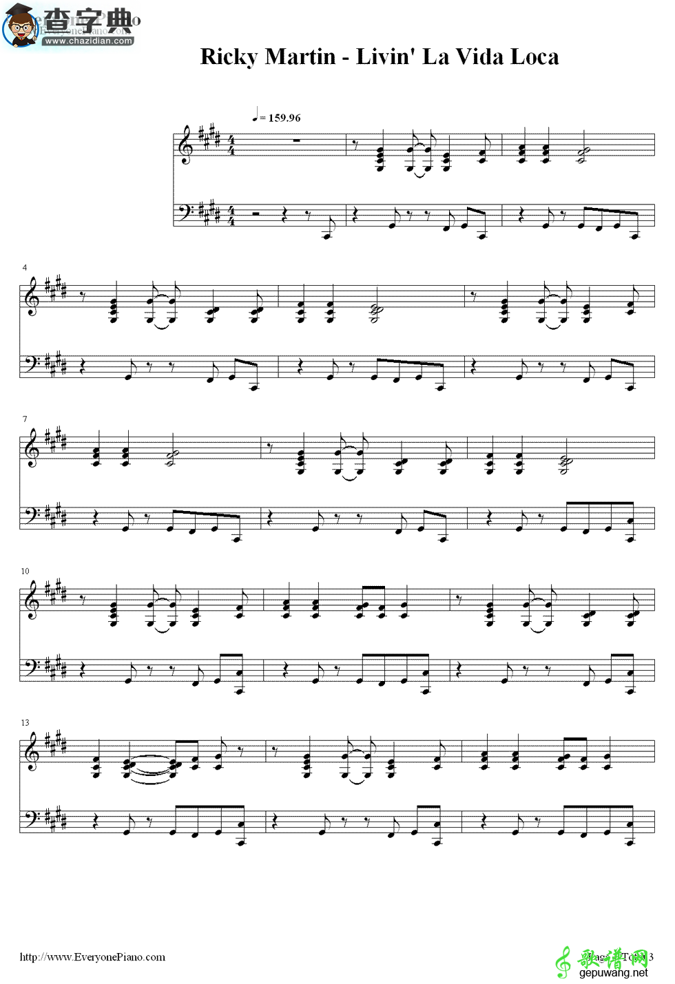 【Livin La Vida Loca钢琴谱】Livin La Vida Loca双手钢琴简谱