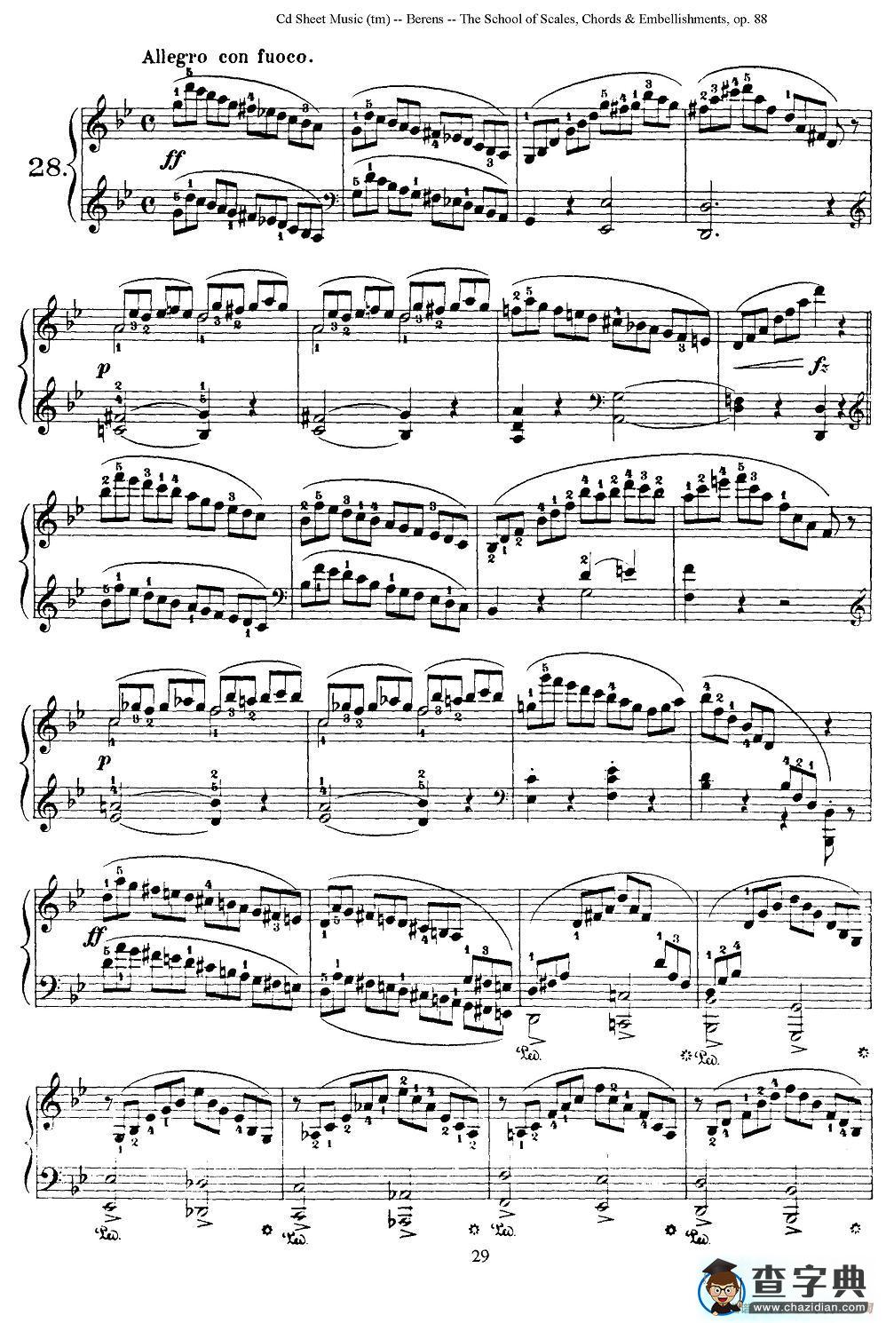 贝伦斯28首钢琴（和弦及装饰音）练习曲（25—28）钢琴谱