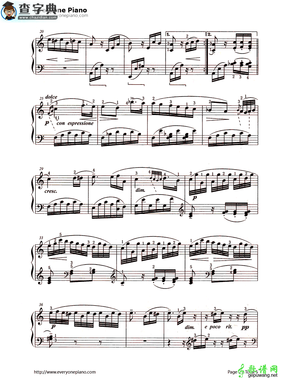 致爱丽丝（für Elise）钢琴谱