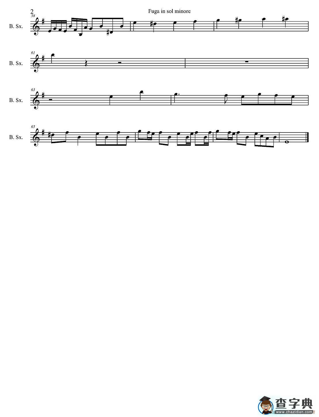 Fuga in sol minore（四重奏之上低音萨克斯分谱）萨克斯谱