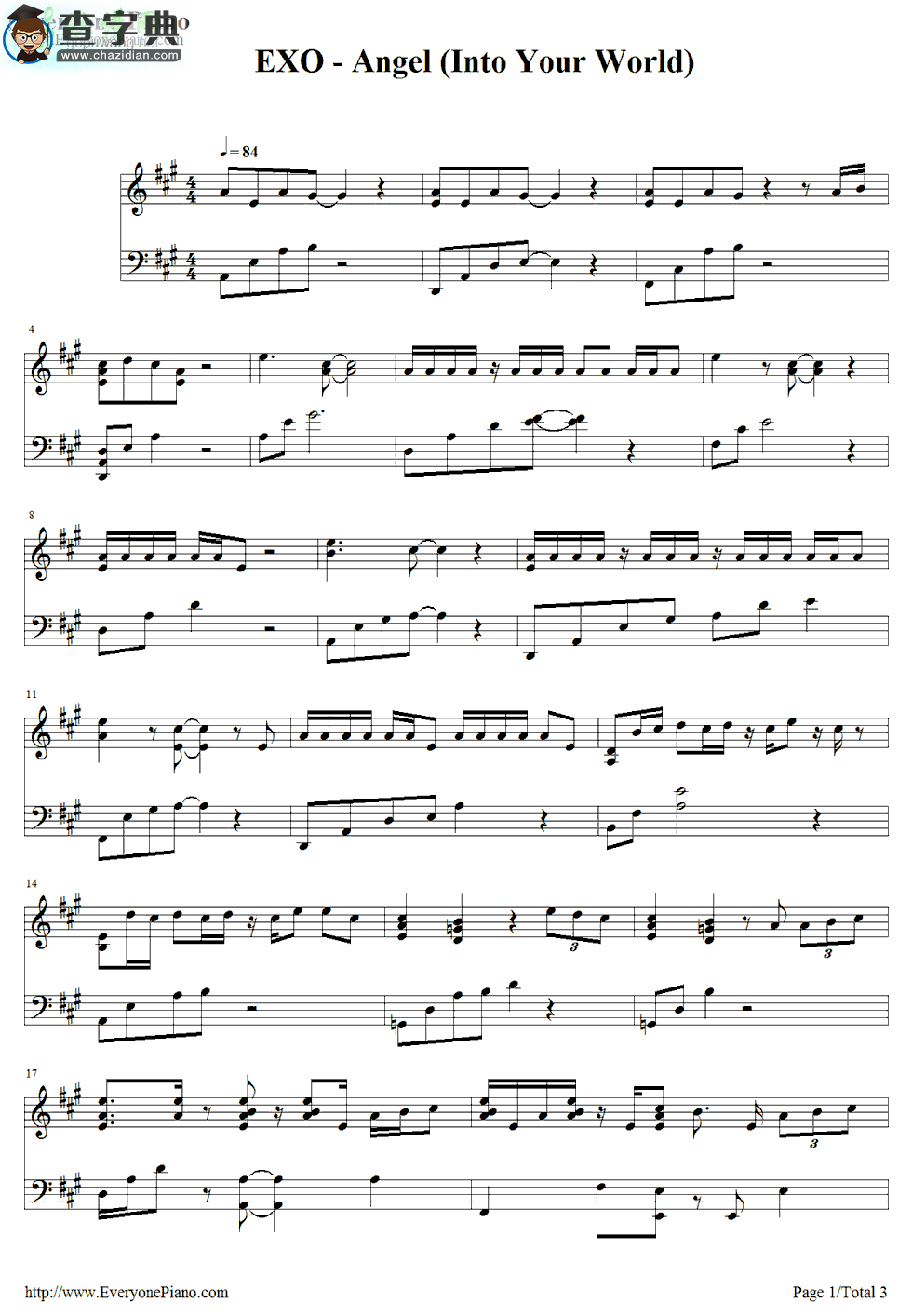 【Angel(Into Your World)钢琴谱】五线谱