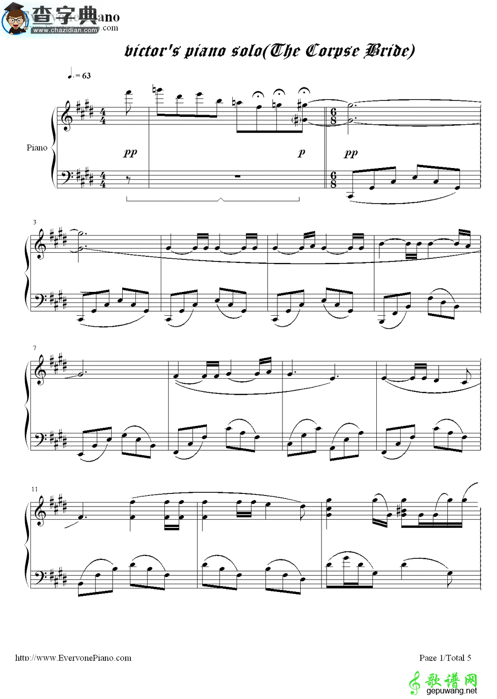 【Victors Piano Solo钢琴谱】《僵尸新娘》钢琴谱
