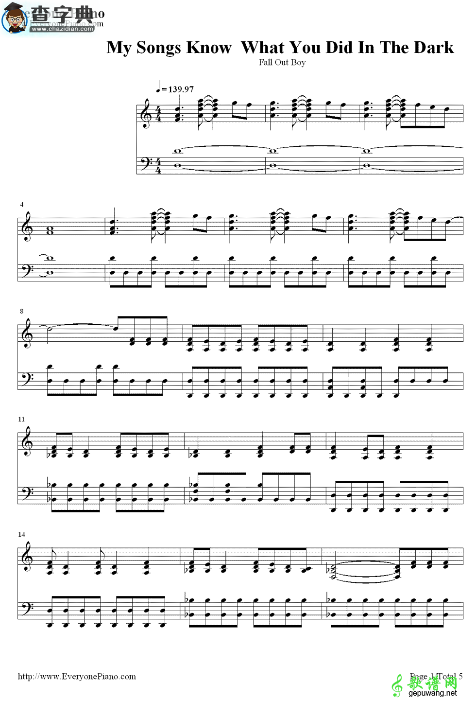 My Songs Know What You Did In The Dark钢琴谱